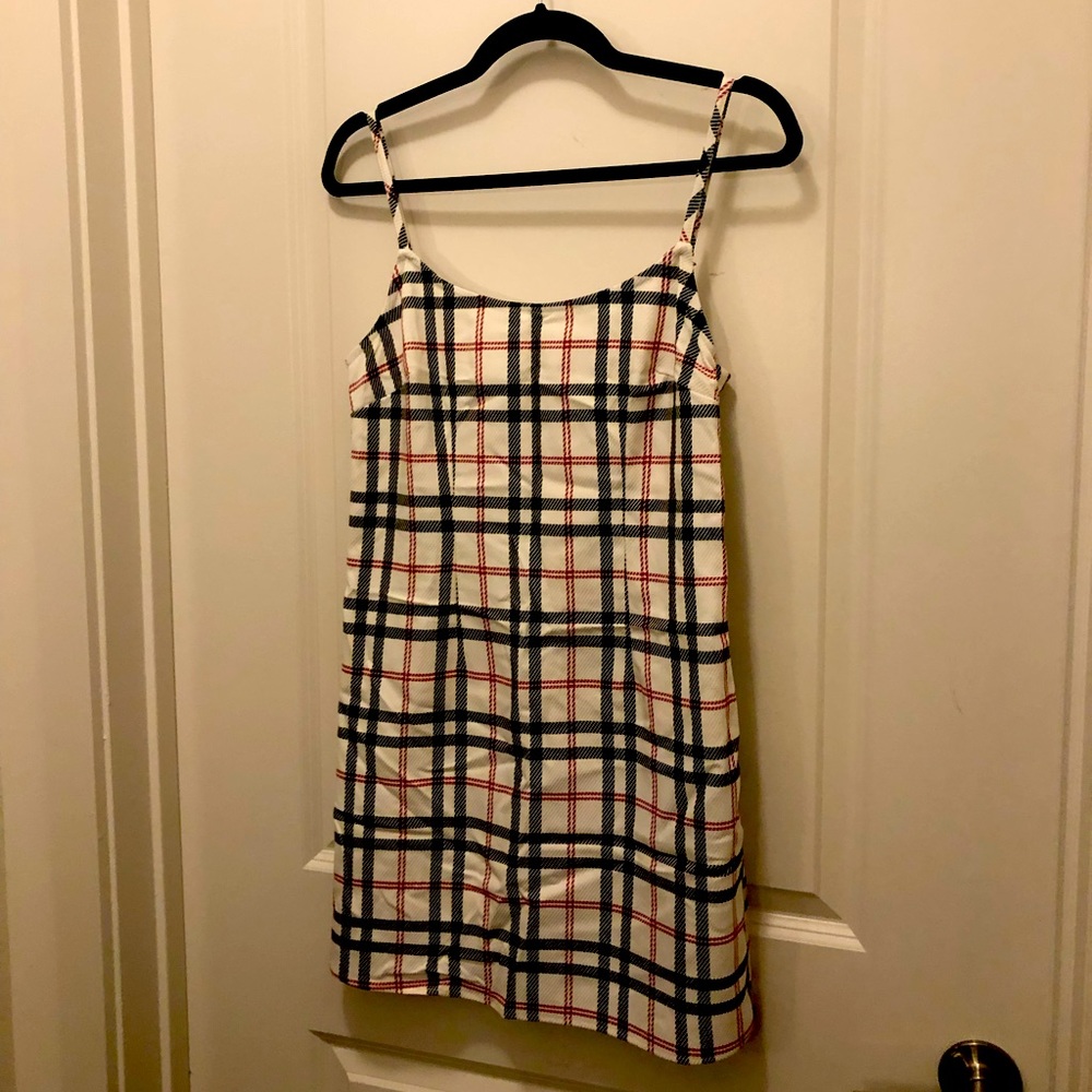 NWT - White, Black, Red Open Back Plaid Medium Forever 21 Dress